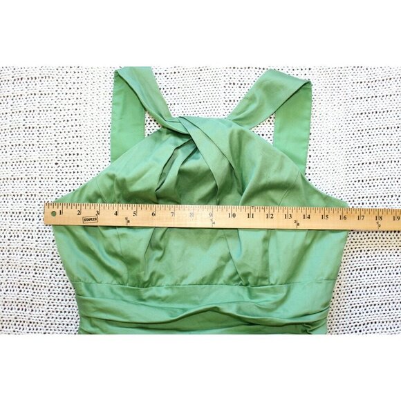 Davids Bridal twist Mini Dress Green Size 8 Cotton Sleeveless zip up Cocktail - Picture 2 of 10
